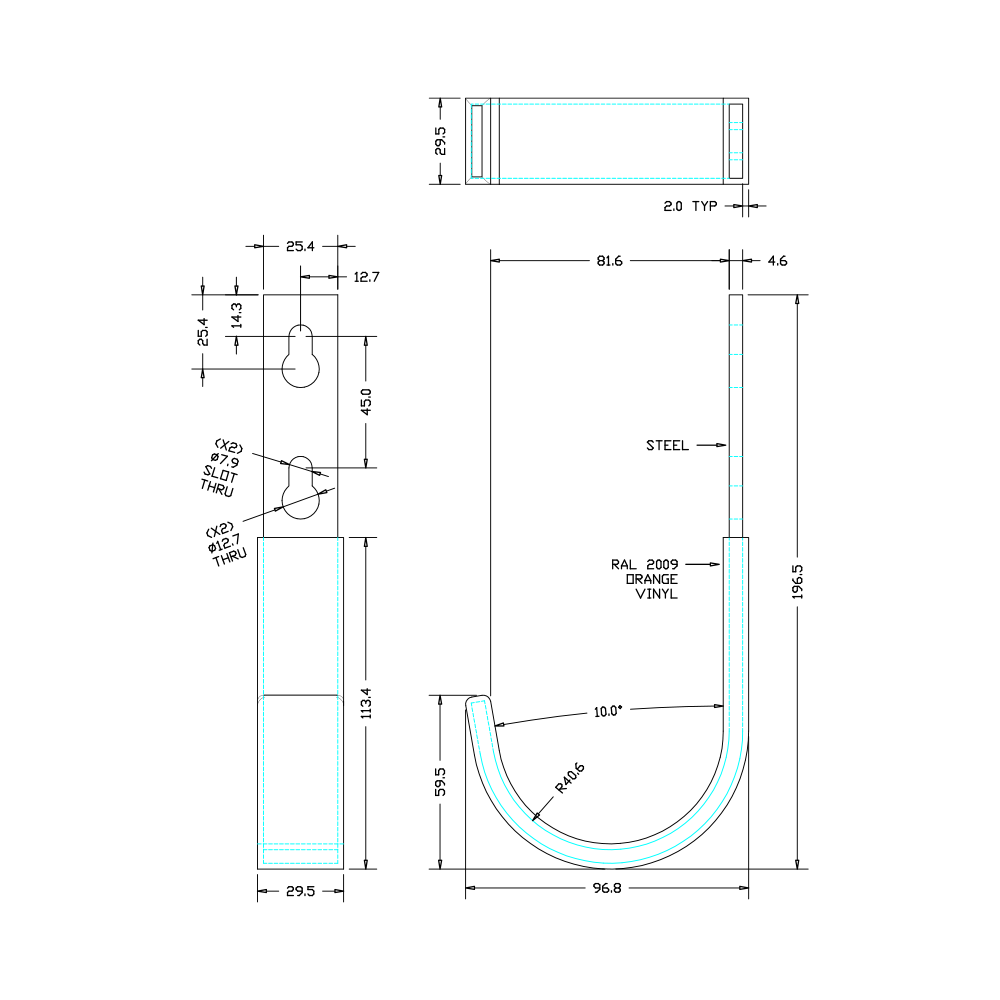 71-610-0 MODULAR SOLUTIONS ORANGE VINYL COATED HOOK, HARDWARE NOT INCLUDED